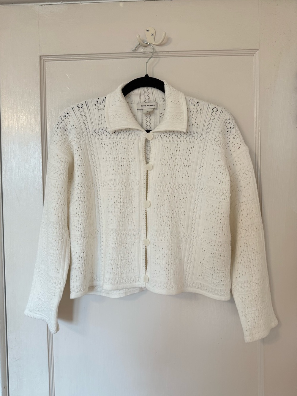 Club Monaco Cropped Crochet Button Up Cardigan Sweater - Size XS